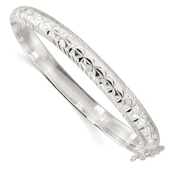 Sterling Silver Polished and Diamond-cut 7.25mm Hinged Bangle