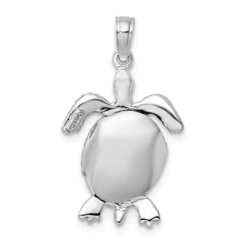 Rhodium Over 14k White Gold 3D Textured Moveable Sea Turtle Pendant
