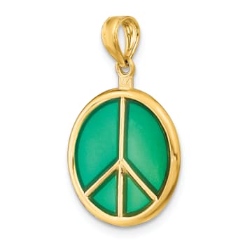 14k Yellow Gold Green Enameled 3D Peace Symbol Charm
