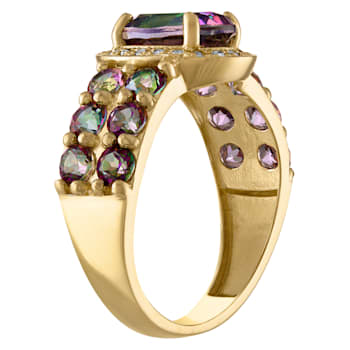 10K Yellow Gold Oval Mystic Fire Topaz and Diamond Ring 1.74ctw