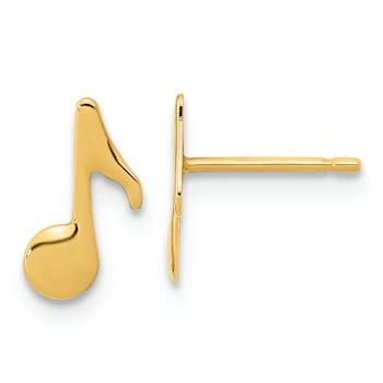 14k Yellow Gold Polished Music Note Stud Earrings