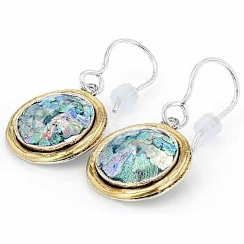 Roman Glass Dangle Earrings In Two-Tone Sterling Silver And 14K Gold