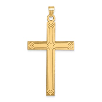 14k Yellow Gold Solid Laser Etched Cross Pendant