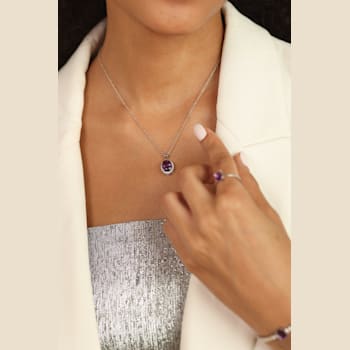 Oval 2.3ct Amethyst with White Moissanite Accents Pendant Style Necklace