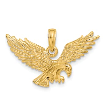 14K Yellow Gold Solid Polished Eagle Landing Pendant