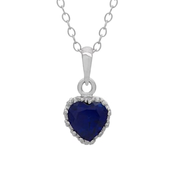 Lab Created Blue Sapphire Sterling Silver Heart Pendant with Chain 1.00ctw