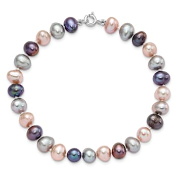 Rhodium Over Sterling Silver Multi-color Freshwater Pearl
Necklace/Bracelet/Earring Set