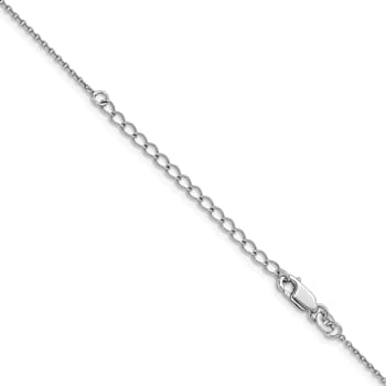 Rhodium Over Sterling Silver 1.25mm Cable Chain with 2 Inch Extension Necklace