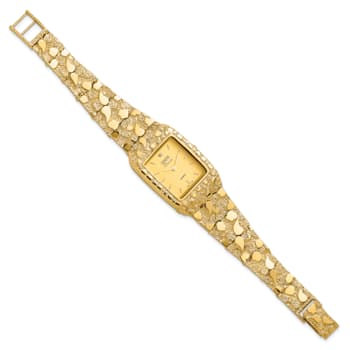 14k Yellow Gold Mens Squared Champagne 27x47mm Dial Solid Nugget Watch