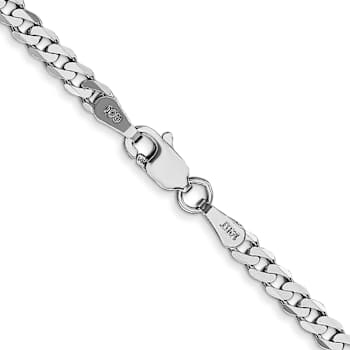 Rhodium Over 14k White Gold 2.9mm Solid Flat Beveled Curb Link 18 Inch Chain