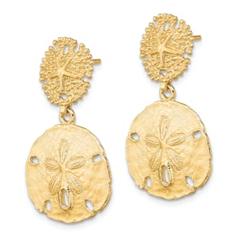 14k Yellow Gold Textured Double Sand Dollar Dangle Earrings