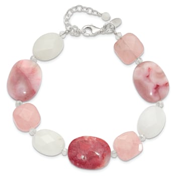Sterling Silver Pink Agate/Quartz/Jade/Crystal with 1-inch Extension Bracelet