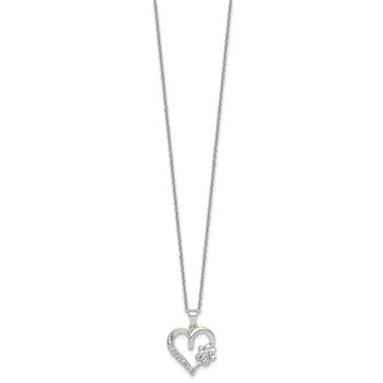 Sterling Silver Polished Cubic Zirconia Heart and Paw Necklace