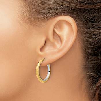 14k Yellow Gold and Rhodium Over 14k Yellow Gold Polished and
Diamond-Cut 1 1/16" Hoop Earrings