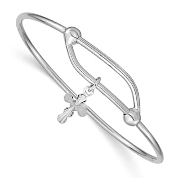 Rhodium Over Sterling Silver Diamond-cut Cross Adjustable Baby Bangle