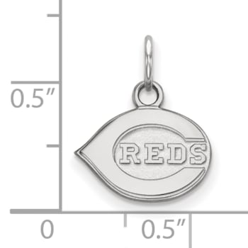 Rhodium Over Sterling Silver MLB Cincinnati Reds LogoArt Circle Pendant