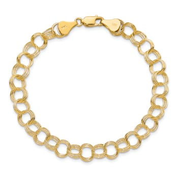 14k Yellow Gold 7mm Solid Triple Link Charm Bracelet