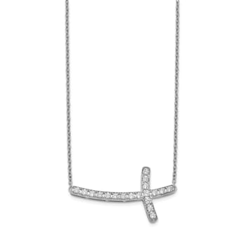 Rhodium Over 14K White Gold Lab Grown Diamond VS/SI GH, Sideways Cross
18 Inch Necklace