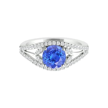14K White Gold Round Tanzanite and Diamond Ring, 1.54ctw