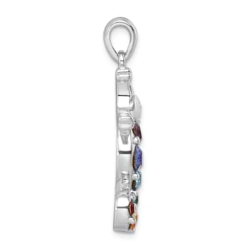 Rhodium Over Sterling Silver Multi-Color Crystal Seahorse Pendant