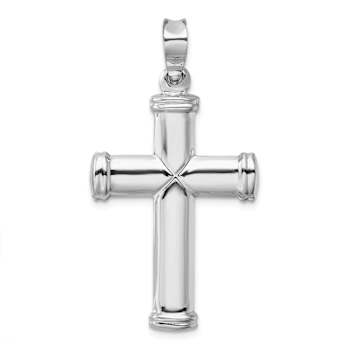 Rhodium Over 14k White Gold 3D Polished Stamping Cross Pendant