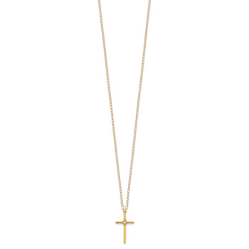 14k Yellow Gold Children's Natural Round Diamond Cross Pendant With 15
Inch Cable Chain