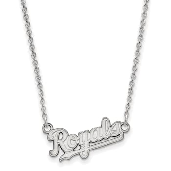 Rhodium Over Sterling Silver MLB LogoArt Kansas City Royals Pendant Necklace
