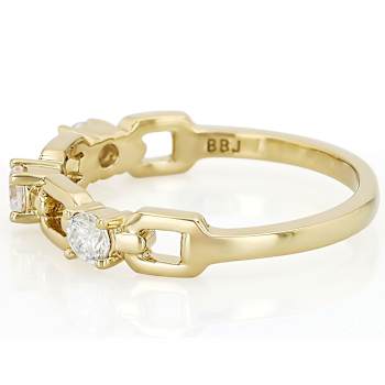 Moissanite And Link Ring In 14K Gold Over Sterling Silver