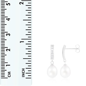 7-8mm White Cultured Freshwater Pearl and Cubic Zirconia Rhodium Over
Sterling Silver Earrings