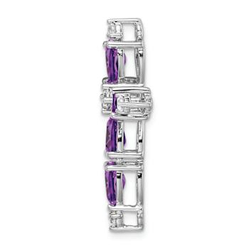 Rhodium Over 14k White Gold Amethyst and Diamond Cross Chain Slide Pendant