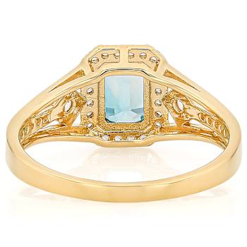 Blue Zircon And White Zircon Rectangular Octagonal Ring In 18K Gold Over
Sterling Silver 1.84ctw