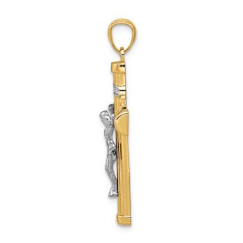14k Two-tone Gold Textured INRI Crucifix