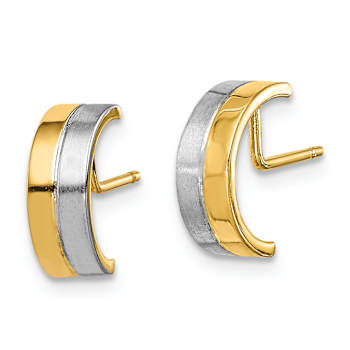 14k Yellow Gold and Rhodium Over 14k Yellow Gold 7/16" Half Circle
Hoop Earrings
