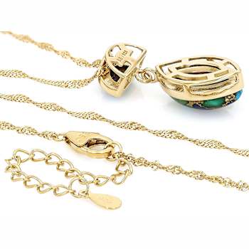 Multi-Color Blended Turquoise Pendant Necklace In 18K Gold Over Sterling Silver