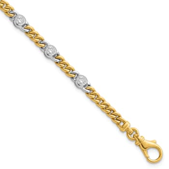 18K Yellow Gold with White Rhodium Diamond Curb 7.5-inch Bracelet
