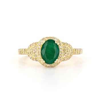 Emerald and Diamond 14K Yellow Gold Over Sterling Silver Ring 1.40ctw