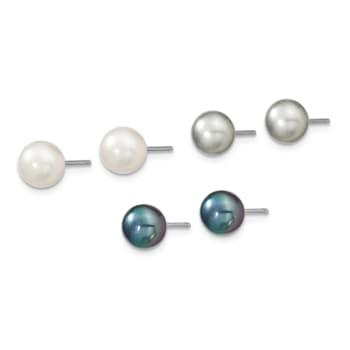 Rhodium Over Sterling Silver Multi-color Freshwater Pearl
Necklace/Bracelet/Earring Set