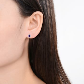 Purple Amethyst Pear Shape Stud Earrings with Moissanite Rhodium Over
Sterling Silver Earring