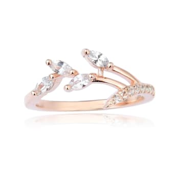 White Sapphire 14K Rose Gold Over Sterling Silver Dainty Leaf Design
Ring, 0.45ctw