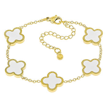 White Enamel Clover Gold-Tone Bracelet