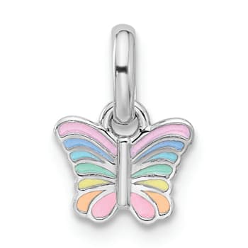 Rhodium Over Sterling Silver Children's Small Enamel Butterfly Pendant