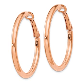 14k Rose Gold 1 7/16" Polished Round Hoop Earrings