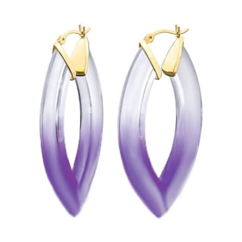 14K Yellow Gold Over Sterling Silver Painted Marquise Hoops in Purple