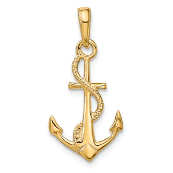 14k Yellow Gold 3D Solid Polished Anchor Pendant