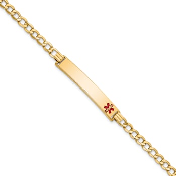 14k Yellow Gold Medical Red Enamel Curb Link ID Bracelet
