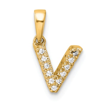 14K Yellow Gold Diamond Letter V Initial with Bail Pendant