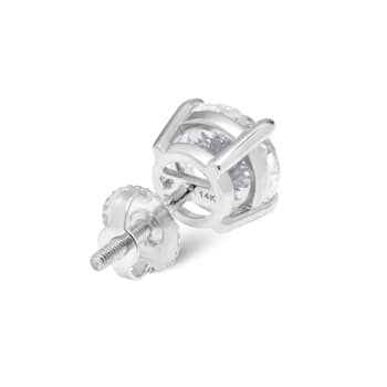 White Cubic Zirconia 14k White Gold Studs With Velvet Gift Box 4ctw