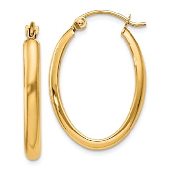 14k Yellow Gold Polished 15/16" Oval Tube Hoop Earrings