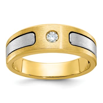 10K Two-tone Yellow and White Gold Men's Polished and Satin Diamond Ring 0.10ctw