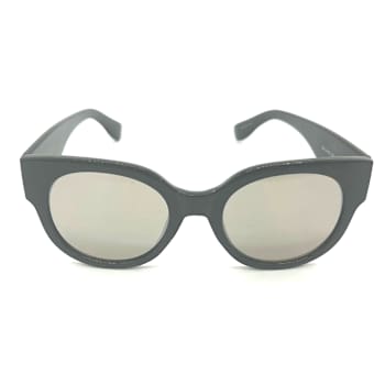 BCBG Shiny Black Round Frame / Gray Brown Mirrored Lenses Sunglasses